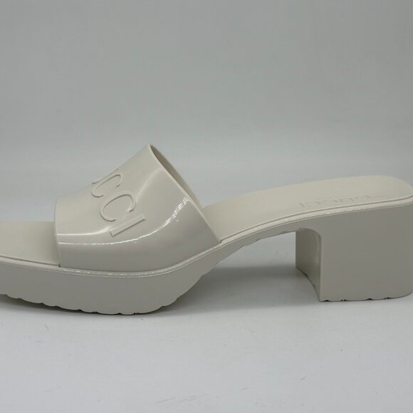 Gucci Double GG Logo Rubber Platform Block Heel Mules Slides Sandals Shoes - Picture 7 of 16